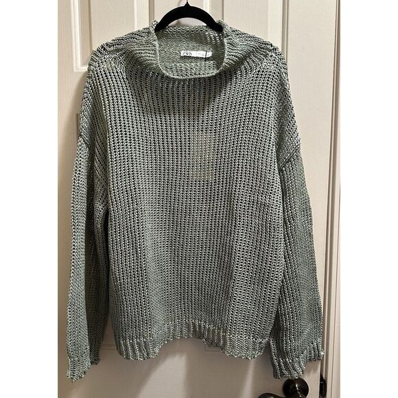 Zara Lt Green Wide Knit‎ Oversized Sweater, Size Large, Womens - Picture 1 of 4